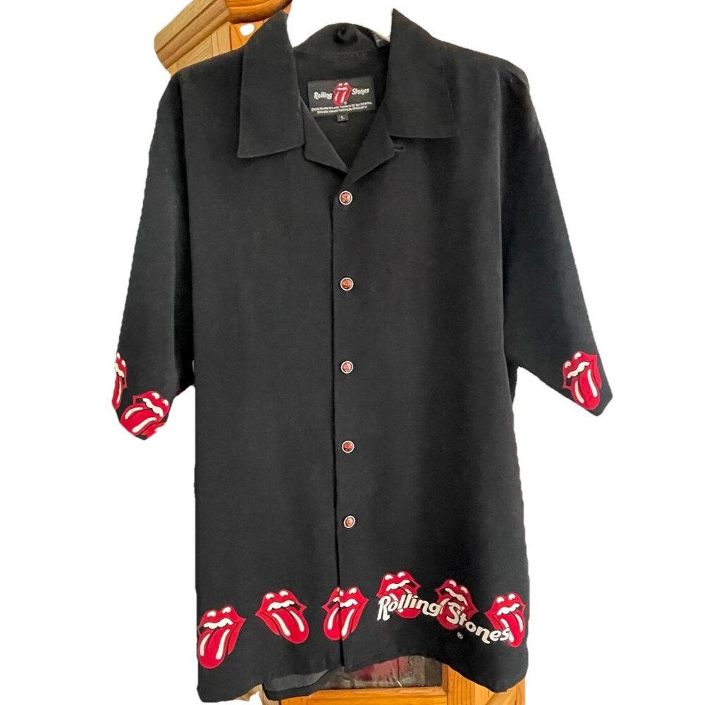Vtg 90s Dragonfly Men’s LG Rolling Stones Button-down Shirt Band Rocker Jagger